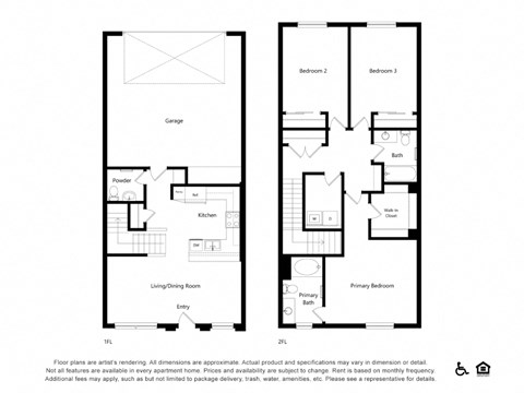 two floor plans of a house with two bedrooms and two bathrooms